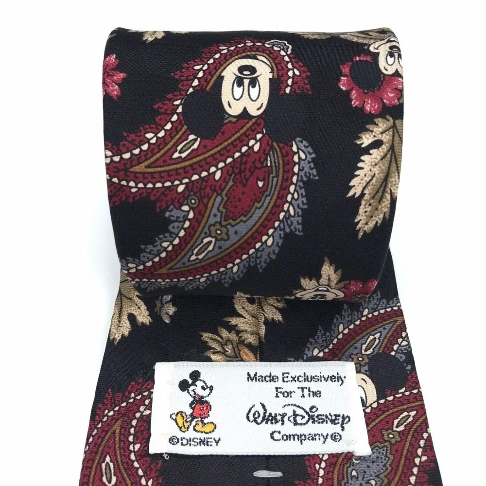 Walt Disney Mickey Mouse Tie Paisley Floral Elegant Vintage Novelty Character